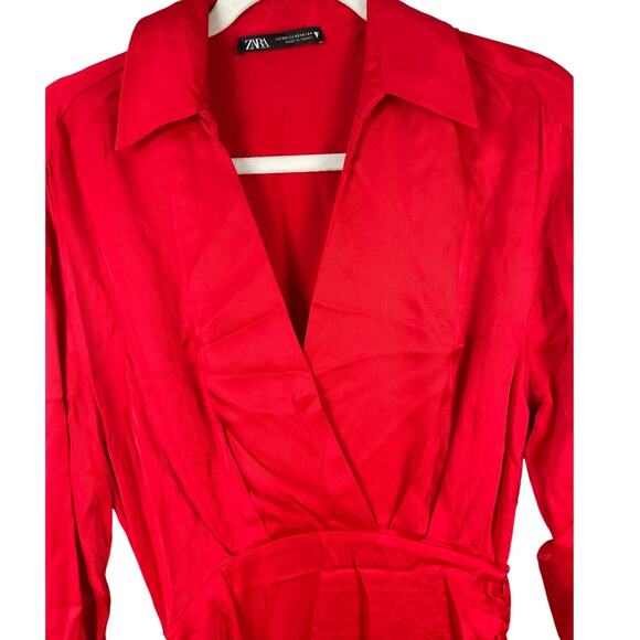 Zara Lipstick Red Satin Finish Mini‎ Dress Adjustable Side Cinching Size XS - Picture 7 of 11